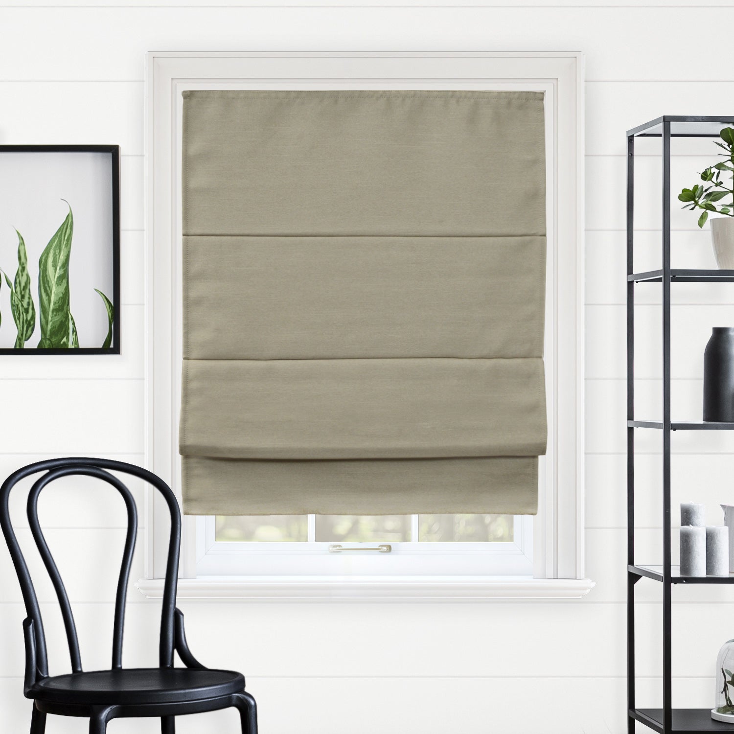 Black cordless store roman shades